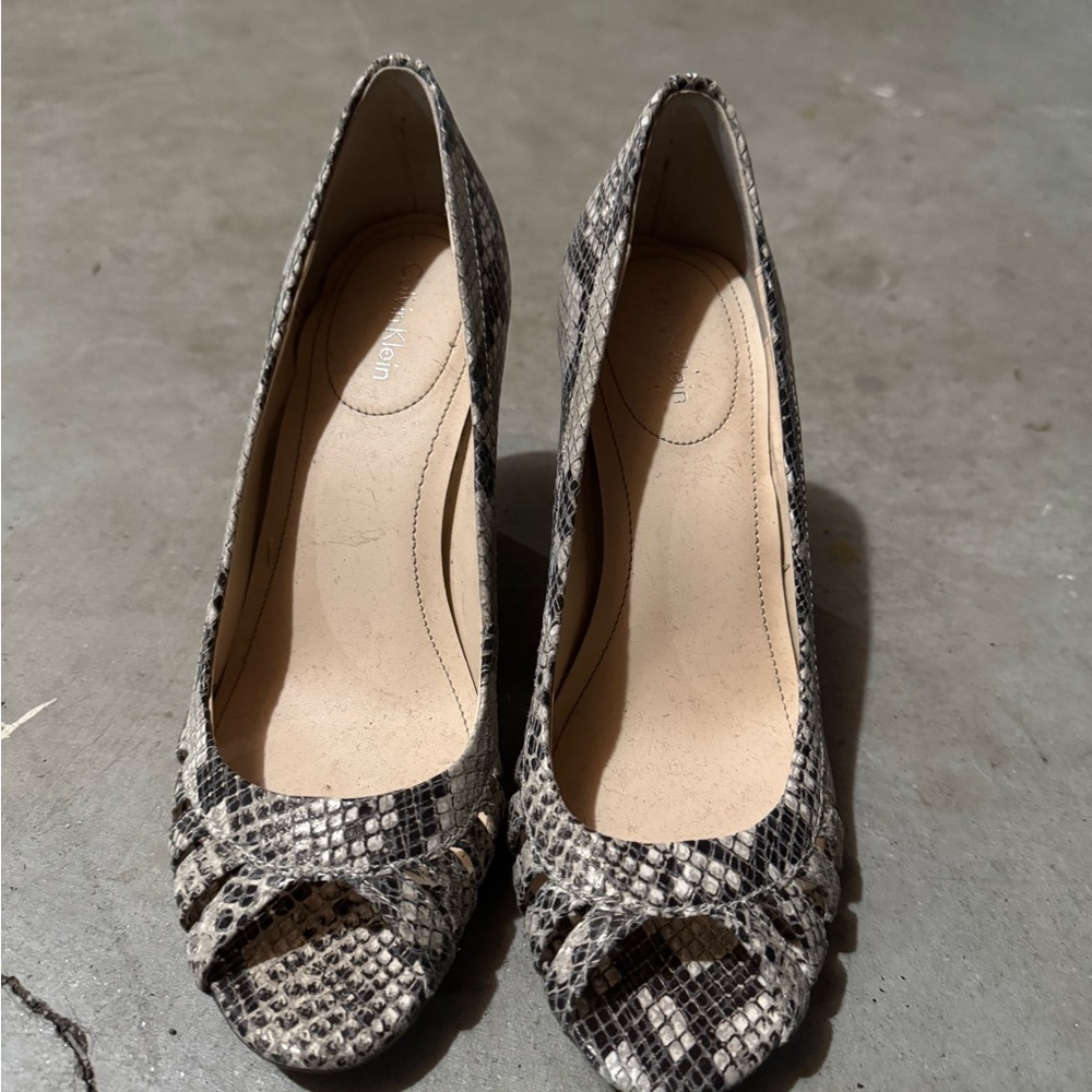 Calvin Klein Gray and Black Snakeskin Heels